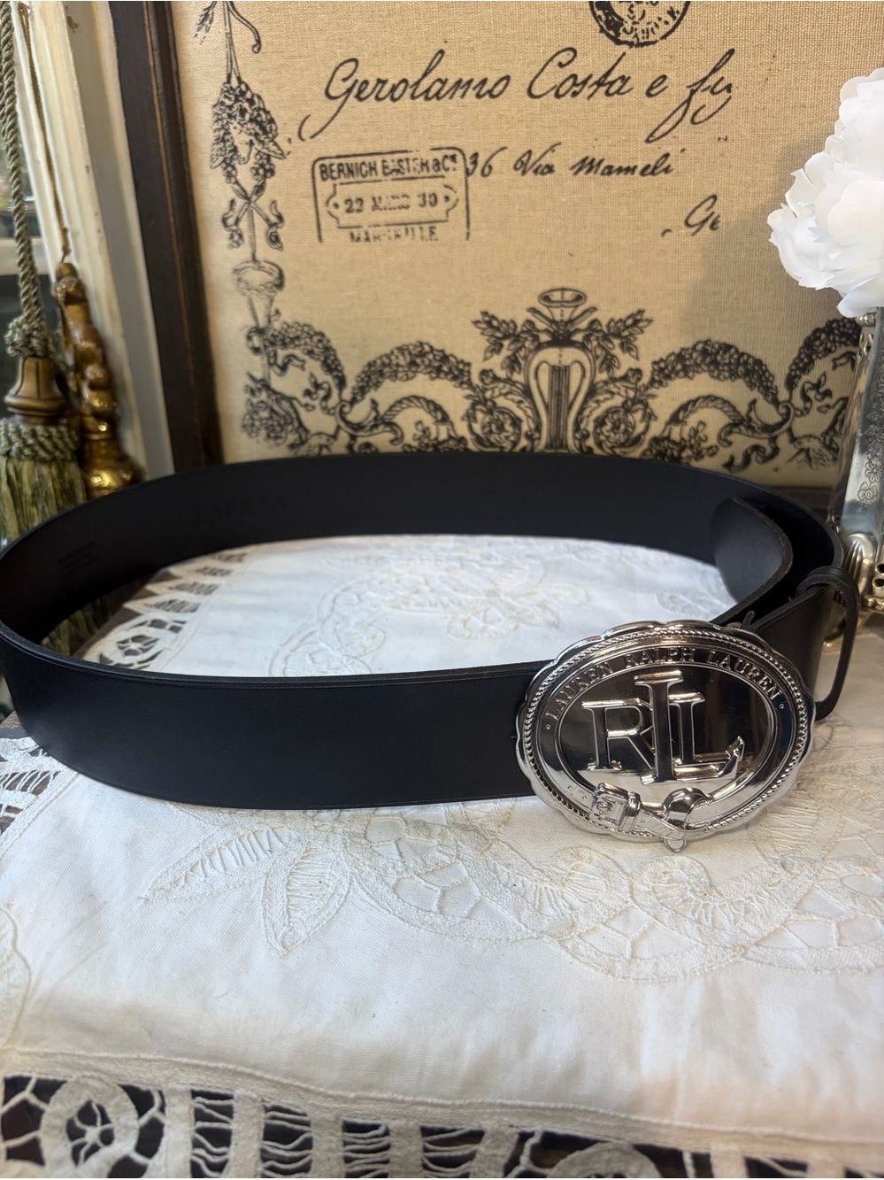 Ralph Lauren black leather silver logo buckle M - Picture 3 of 8